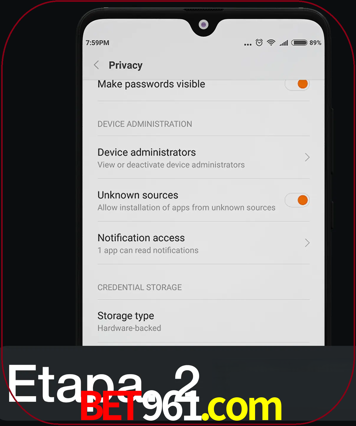 Desabilitar opção de fontes desconhecidas.