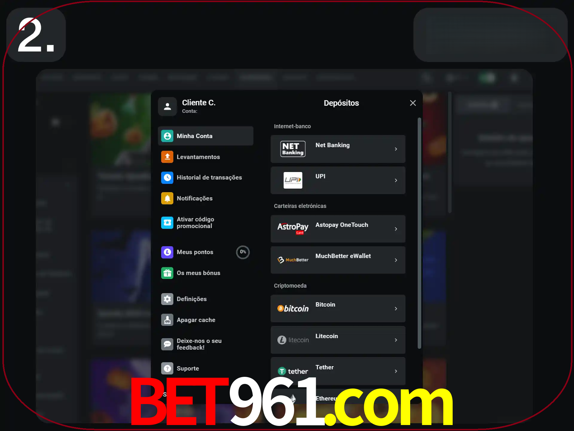 Clique na forma de pagamento preferida.