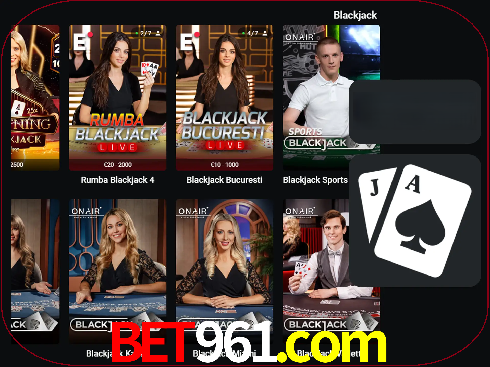 Escolha uma mesa completa de jogadores de blackjack.