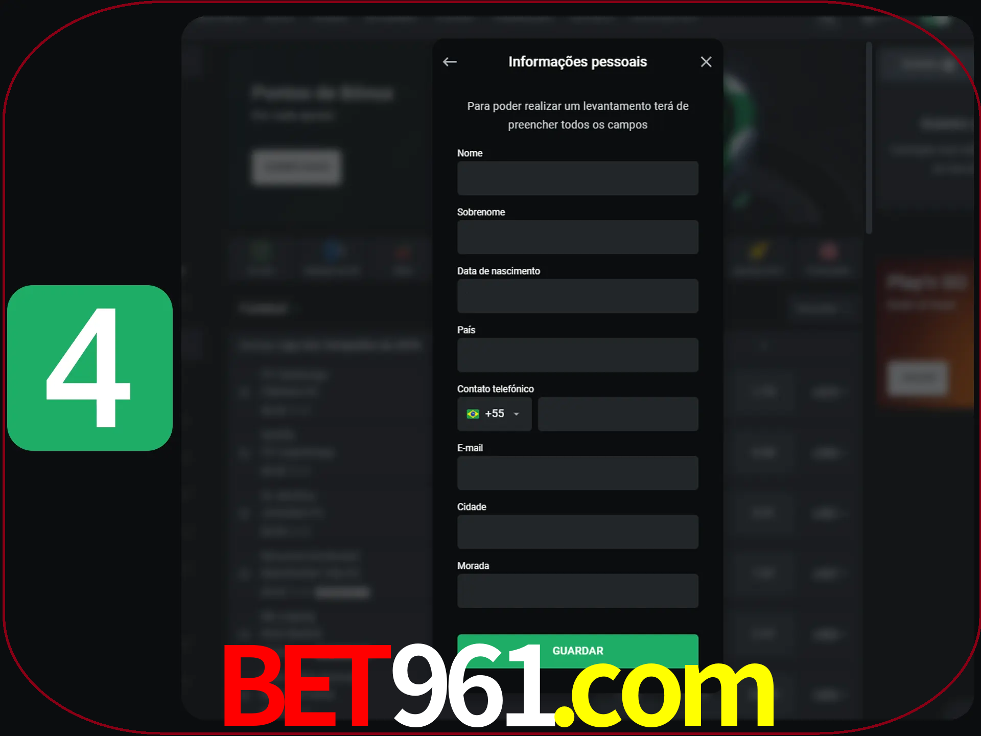 Preencha todos os campos no formulário de registro.